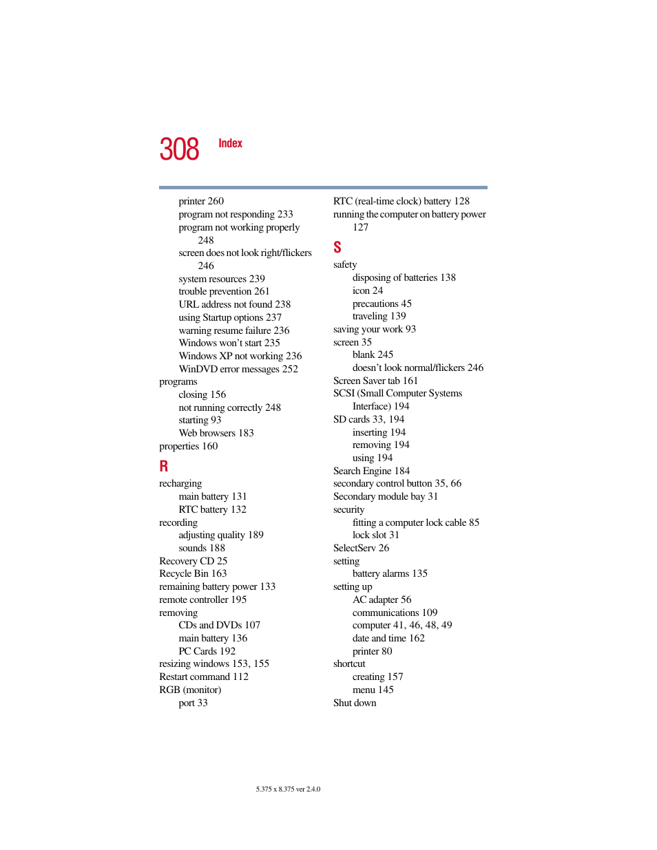 Toshiba Satellite 5205 Series User Manual | Page 308 / 312