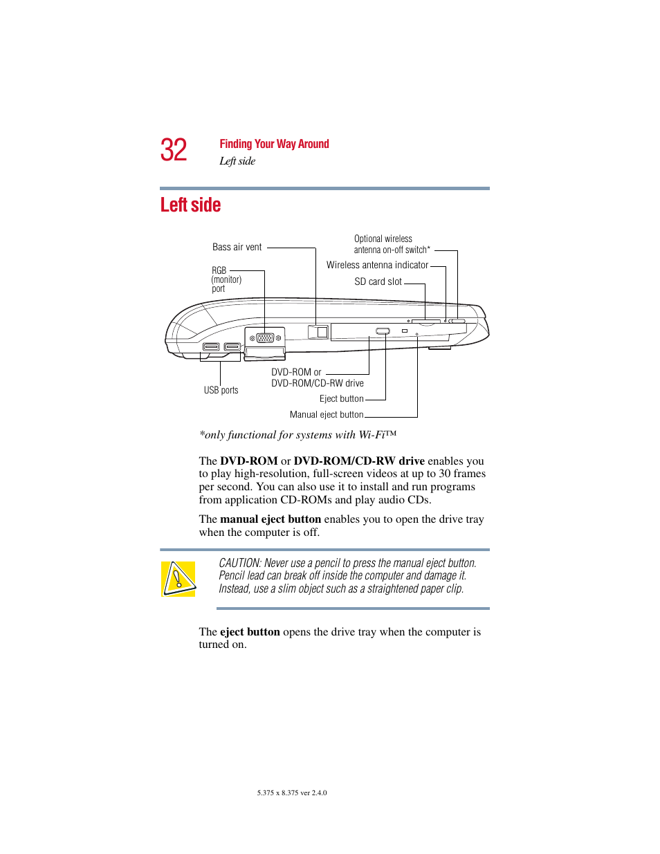 Left side | Toshiba Satellite 5205 Series User Manual | Page 32 / 312