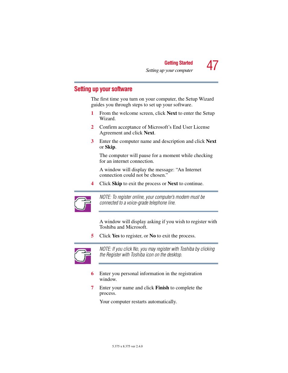 Setting up your software | Toshiba Satellite 5205 Series User Manual | Page 47 / 312