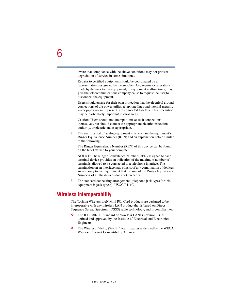 Wireless interoperability | Toshiba Satellite 5205 Series User Manual | Page 6 / 312