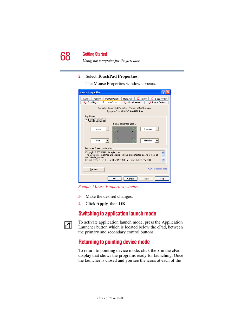 Switching to application launch mode” on | Toshiba Satellite 5205 Series User Manual | Page 68 / 312