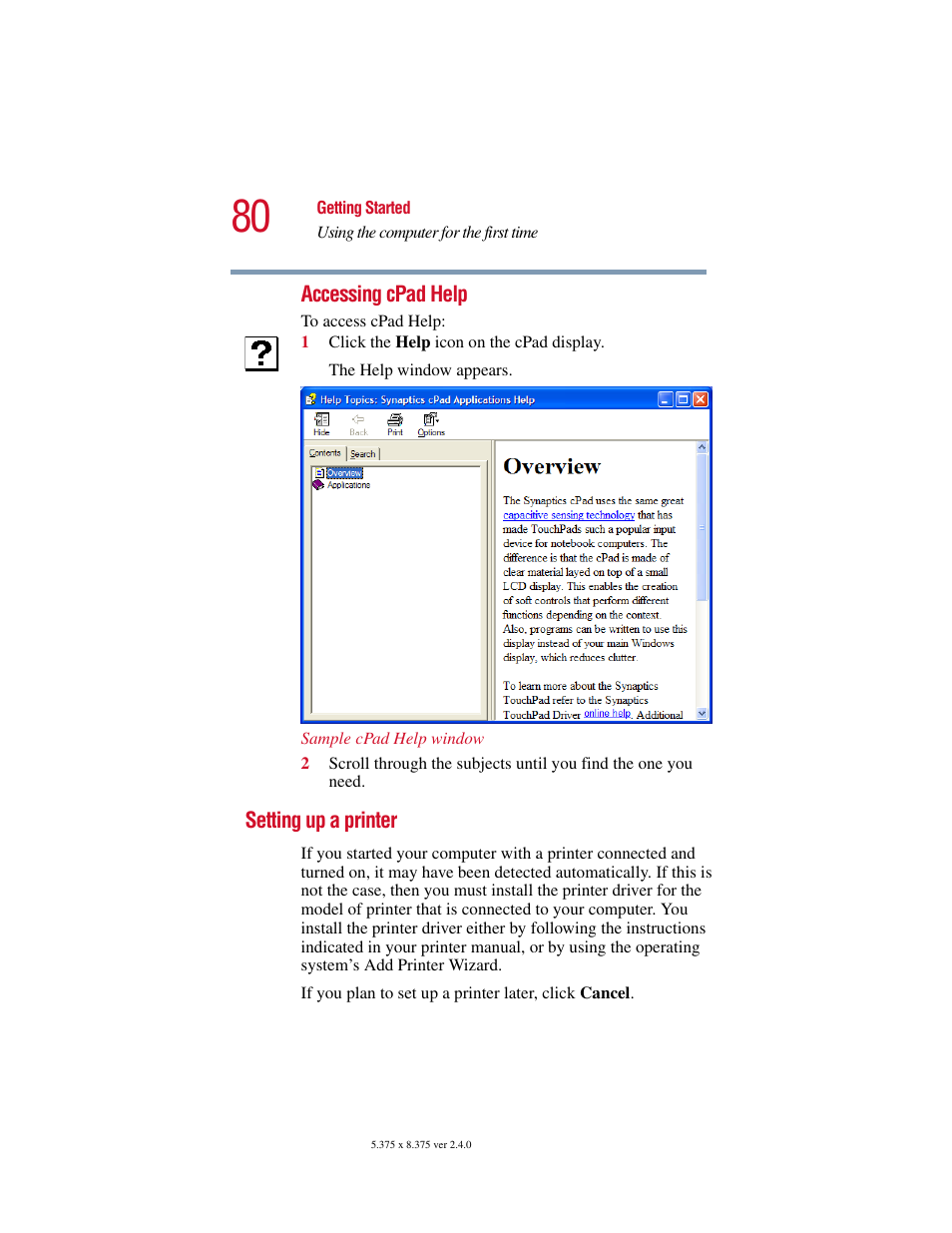 Setting up a printer | Toshiba Satellite 5205 Series User Manual | Page 80 / 312