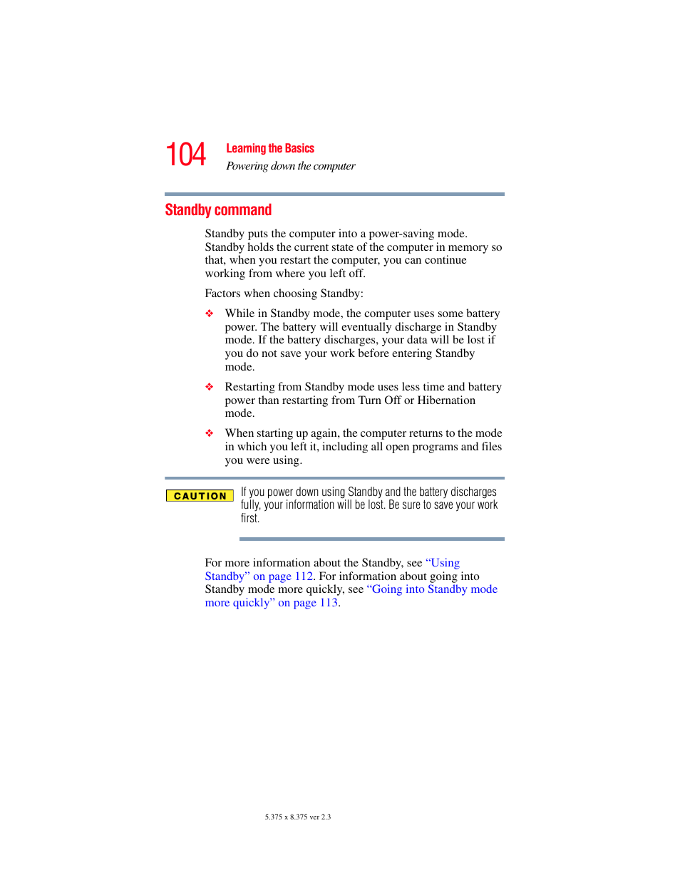 Standby command | Toshiba SATELLITE A60 User Manual | Page 104 / 242