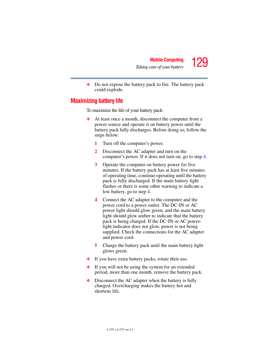 Maximizing battery life | Toshiba SATELLITE A60 User Manual | Page 129 / 242