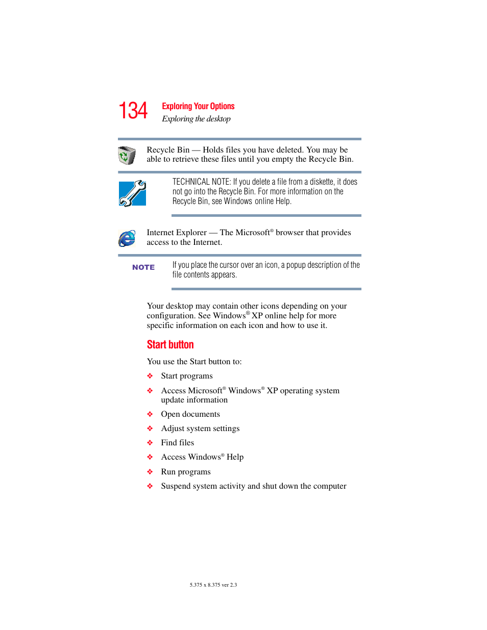 Start button | Toshiba SATELLITE A60 User Manual | Page 134 / 242