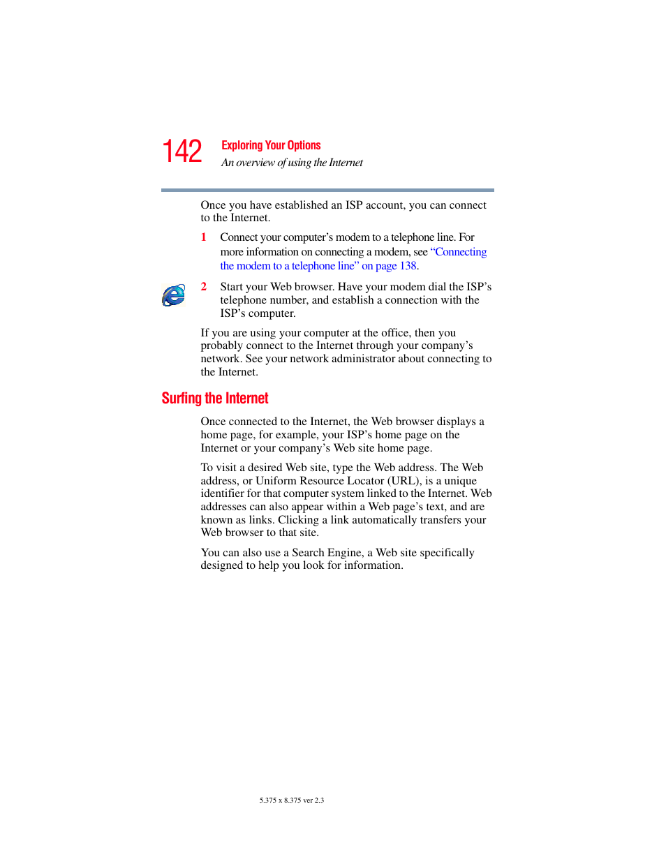 Surfing the internet | Toshiba SATELLITE A60 User Manual | Page 142 / 242