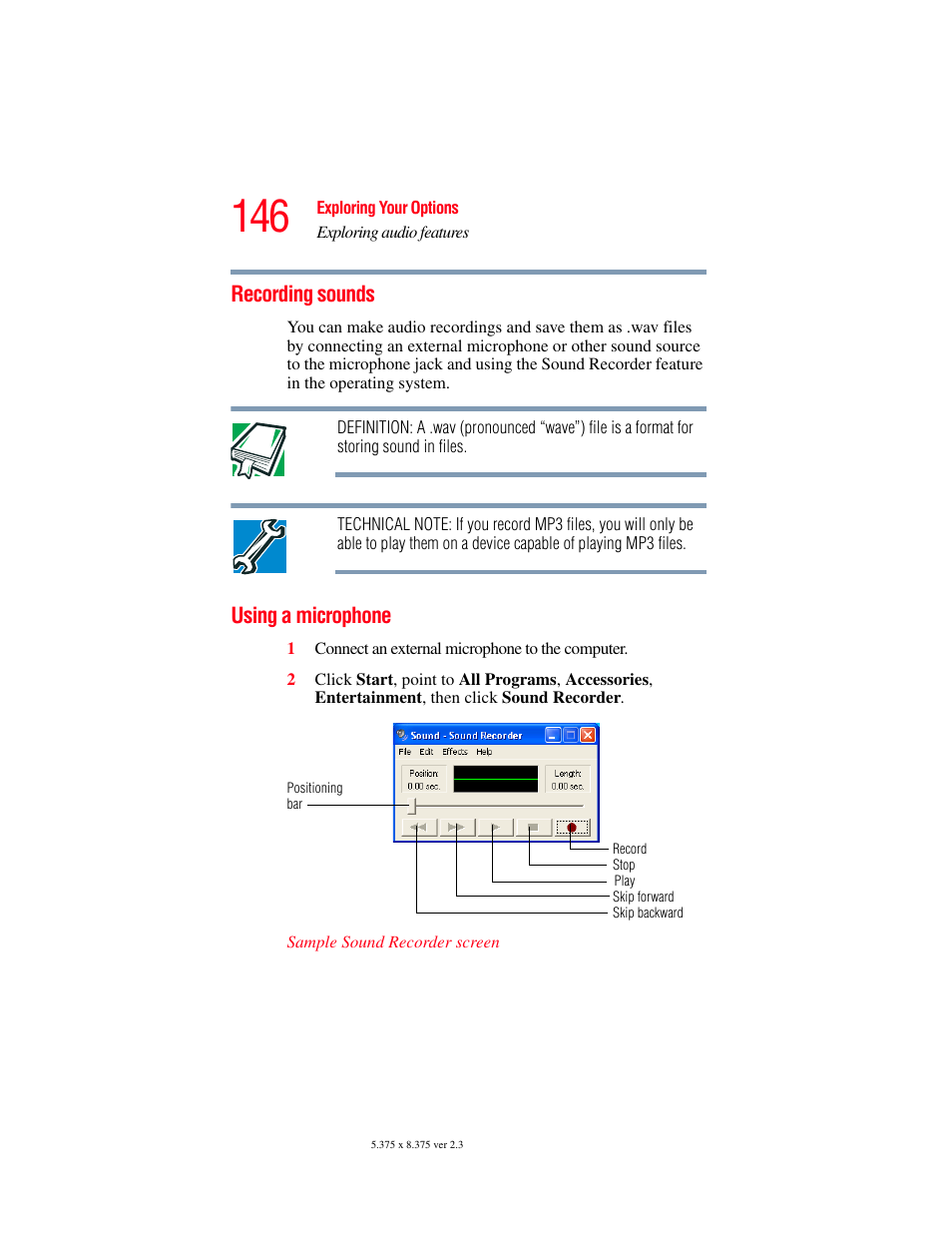 Recording sounds, Using a microphone, Recording sounds using a microphone | Toshiba SATELLITE A60 User Manual | Page 146 / 242