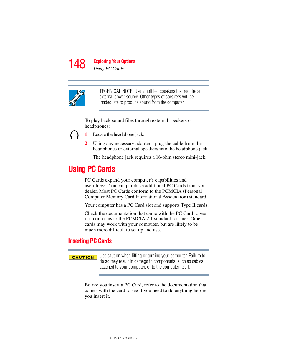 Using pc cards, Inserting pc cards | Toshiba SATELLITE A60 User Manual | Page 148 / 242