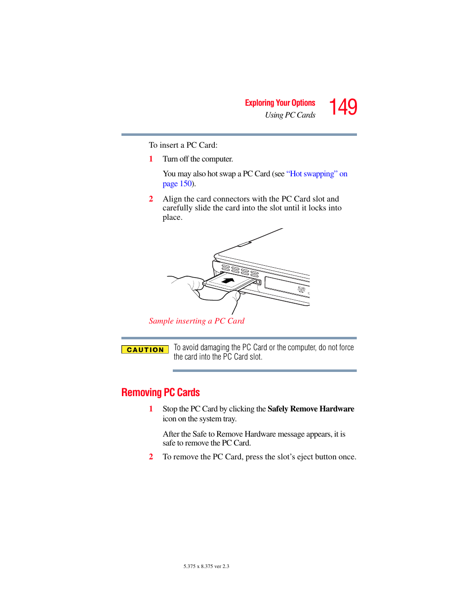 Removing pc cards | Toshiba SATELLITE A60 User Manual | Page 149 / 242