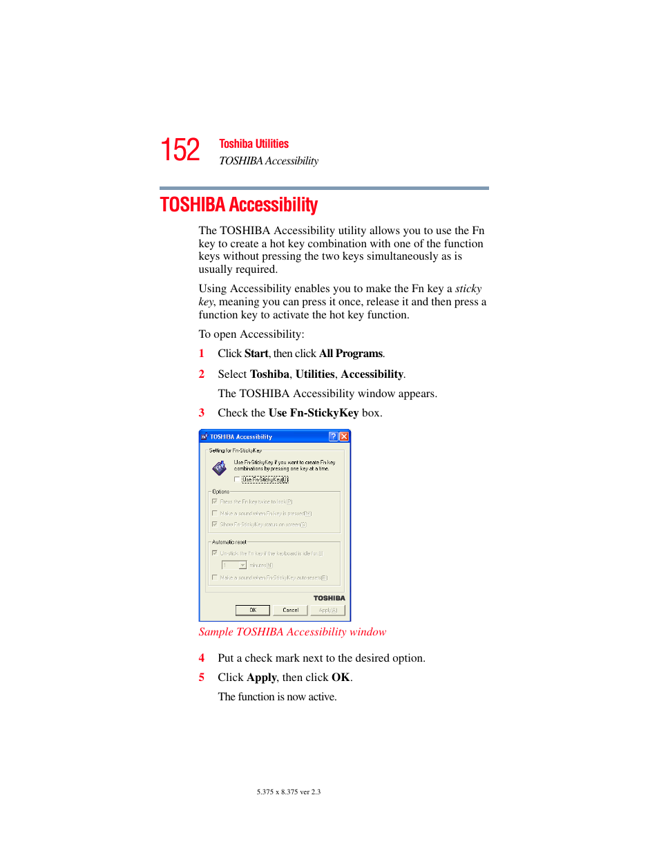 Toshiba accessibility | Toshiba SATELLITE A60 User Manual | Page 152 / 242