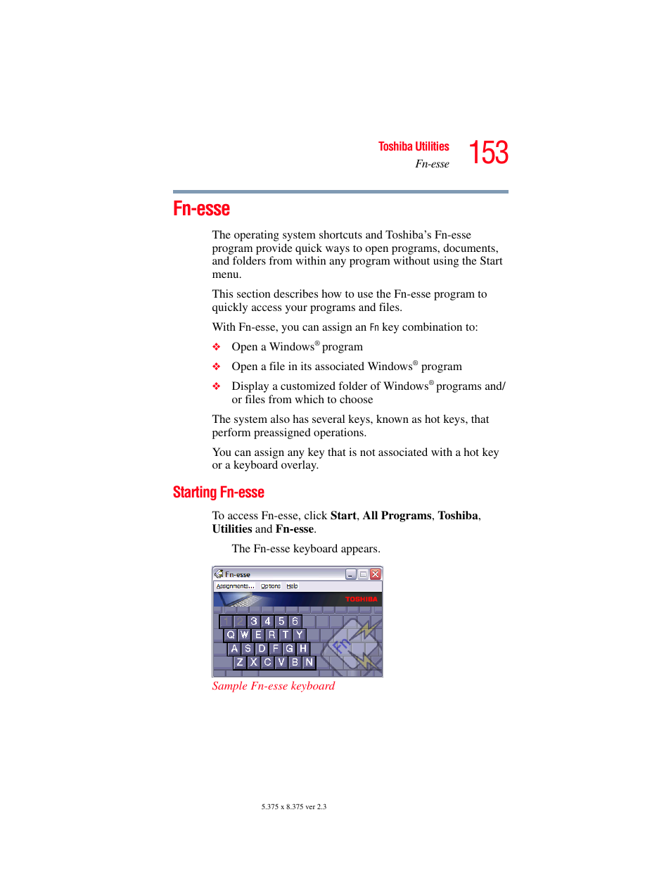 Fn-esse, Starting fn-esse | Toshiba SATELLITE A60 User Manual | Page 153 / 242