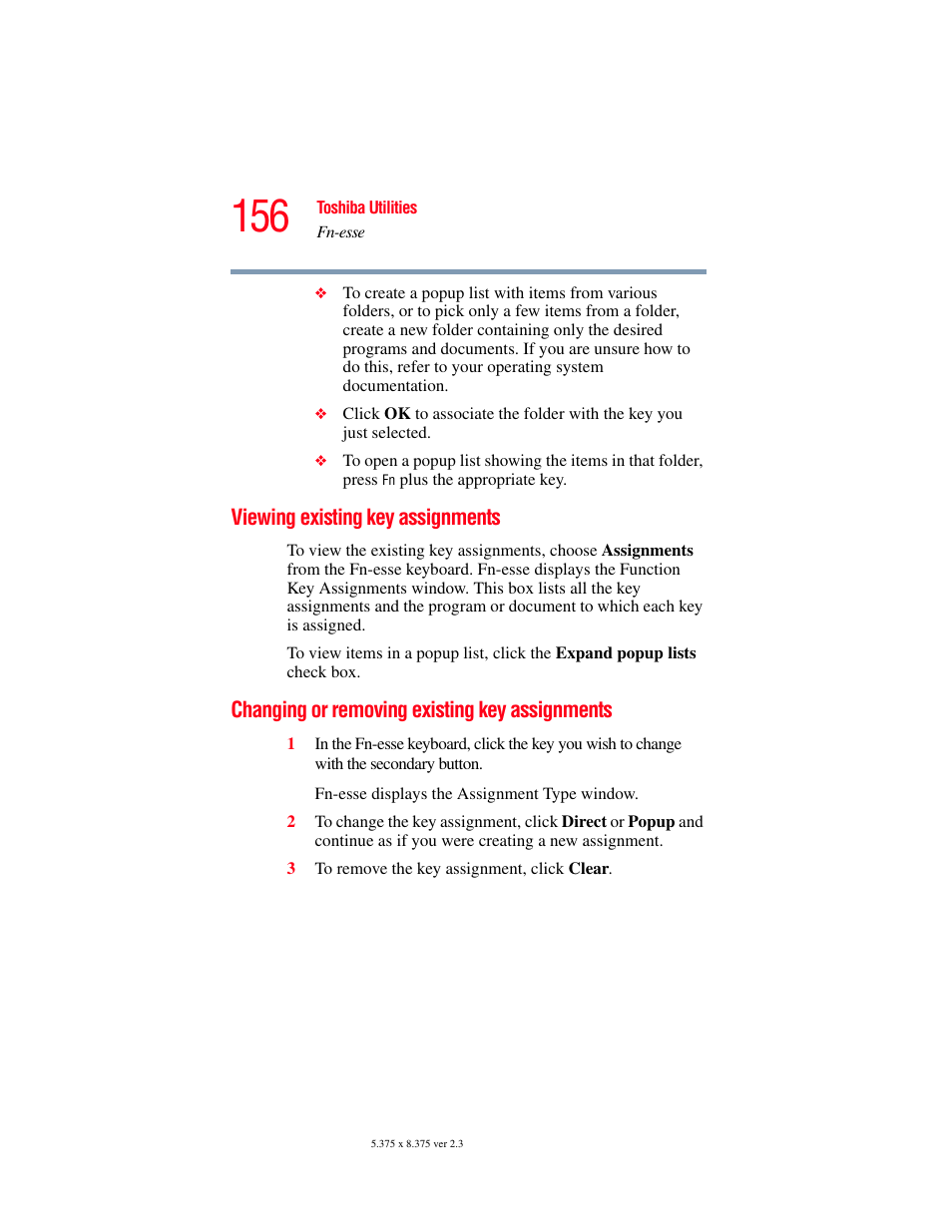 Viewing existing key assignments, Changing or removing existing key assignments, Assignments | Toshiba SATELLITE A60 User Manual | Page 156 / 242