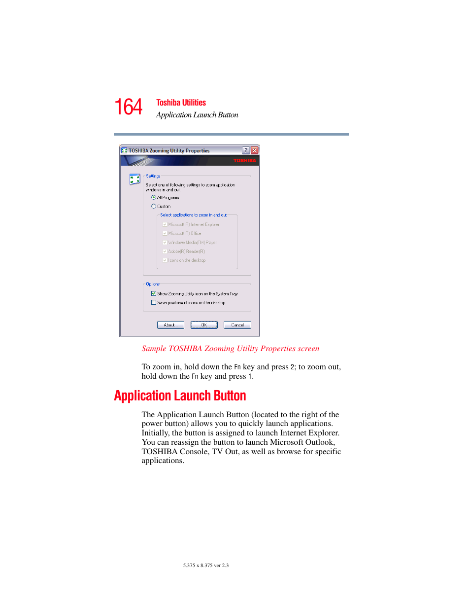 Application launch button | Toshiba SATELLITE A60 User Manual | Page 164 / 242