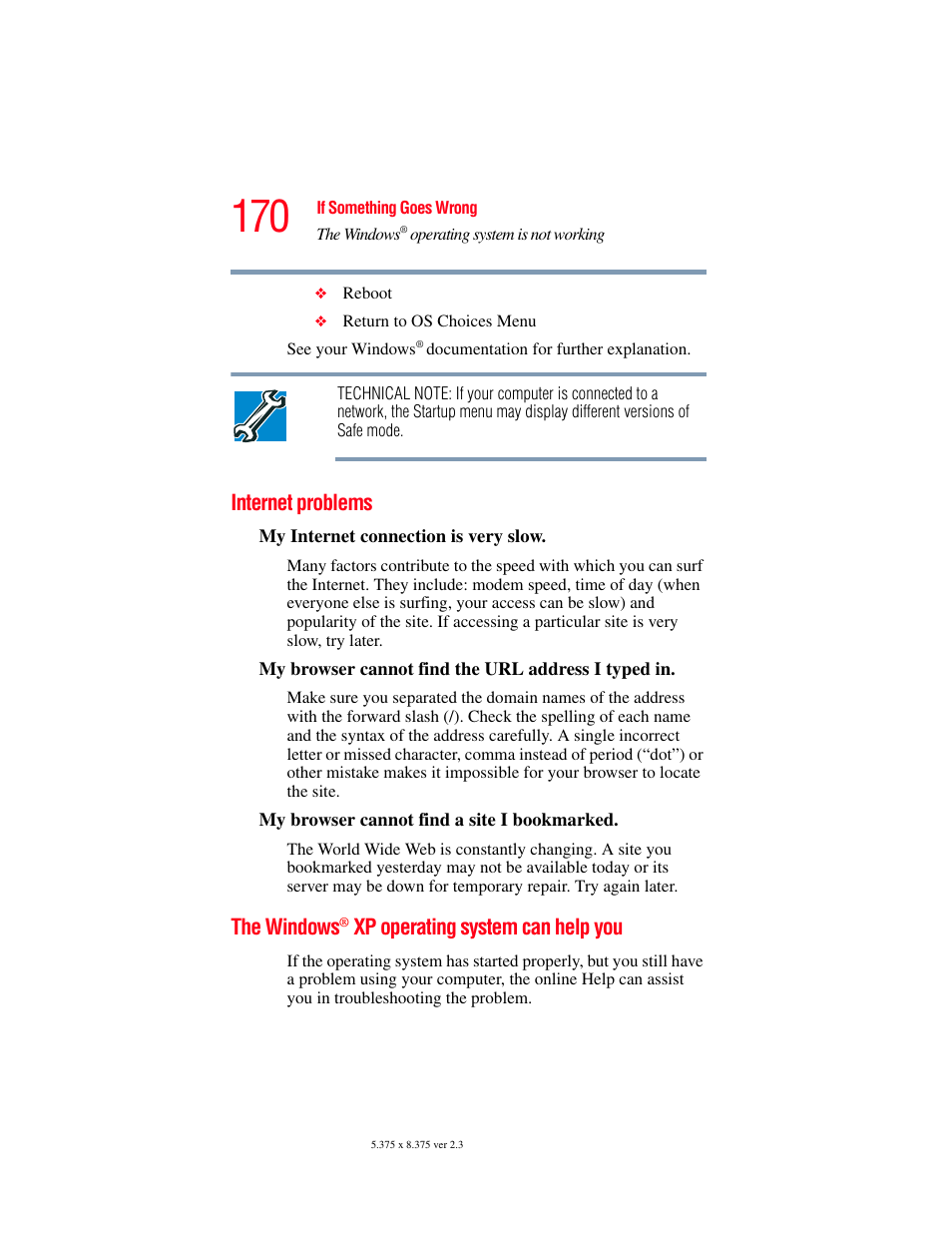 Internet problems, The windows® xp operating system can help you, Internet problems the windows | The windows, Xp operating system can help you | Toshiba SATELLITE A60 User Manual | Page 170 / 242