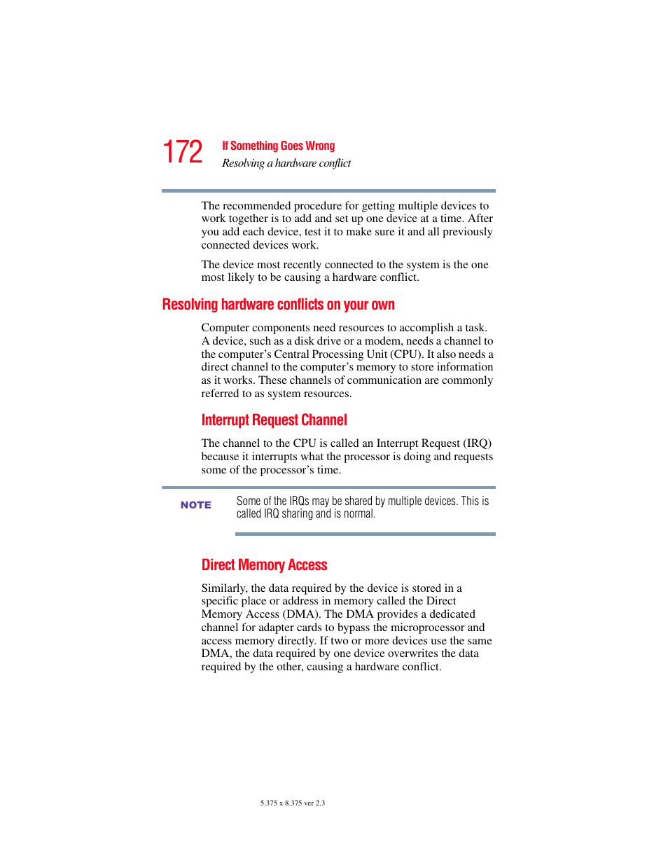 Resolving hardware conflicts on your own | Toshiba SATELLITE A60 User Manual | Page 172 / 242