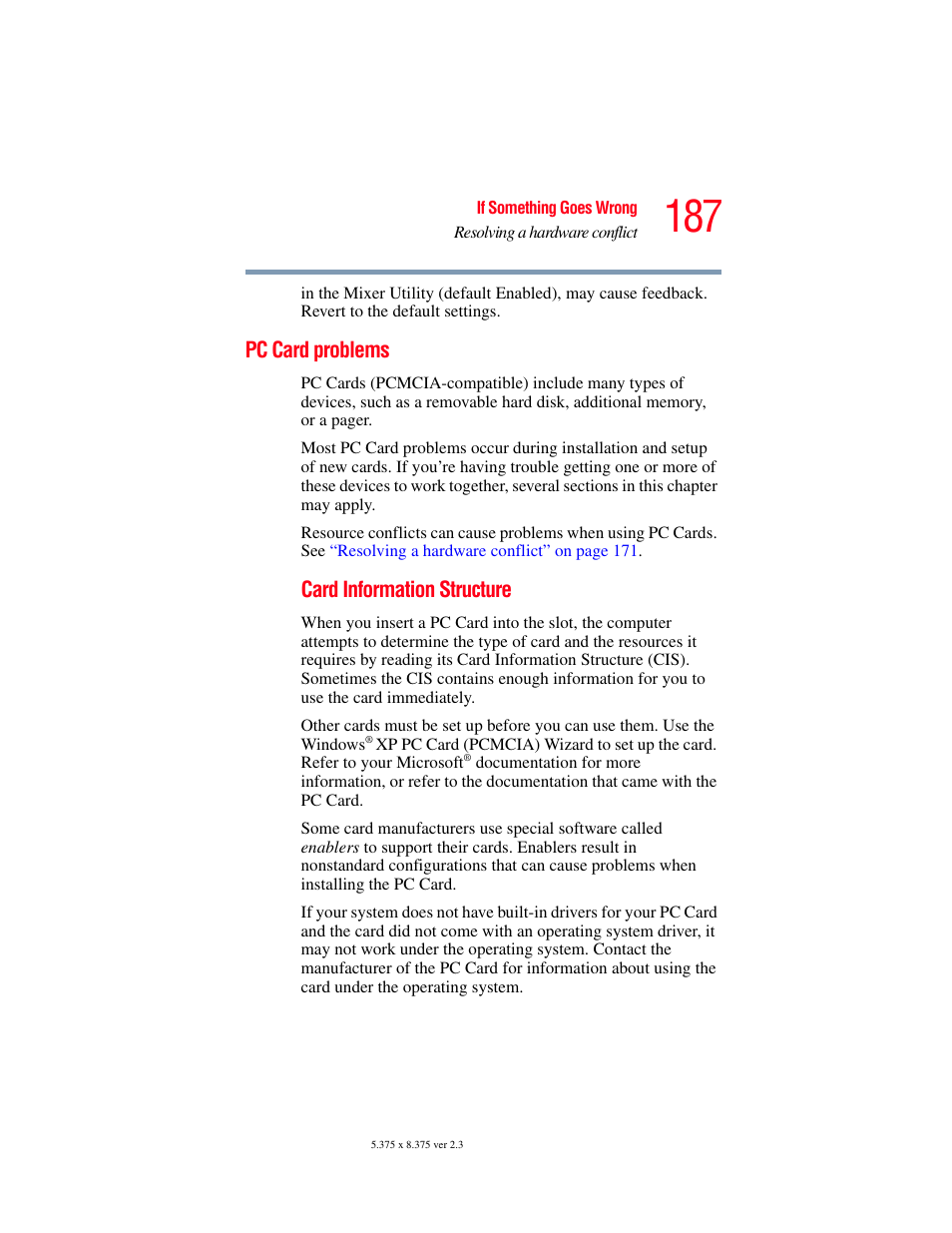 Pc card problems, Card information structure | Toshiba SATELLITE A60 User Manual | Page 187 / 242