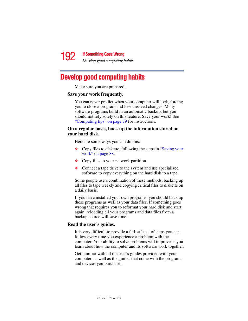 Develop good computing habits | Toshiba SATELLITE A60 User Manual | Page 192 / 242