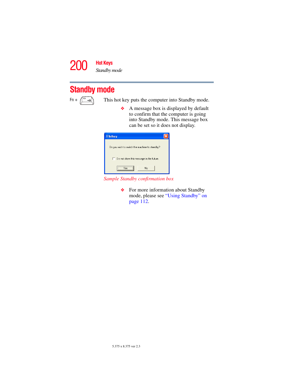 Standby mode | Toshiba SATELLITE A60 User Manual | Page 200 / 242
