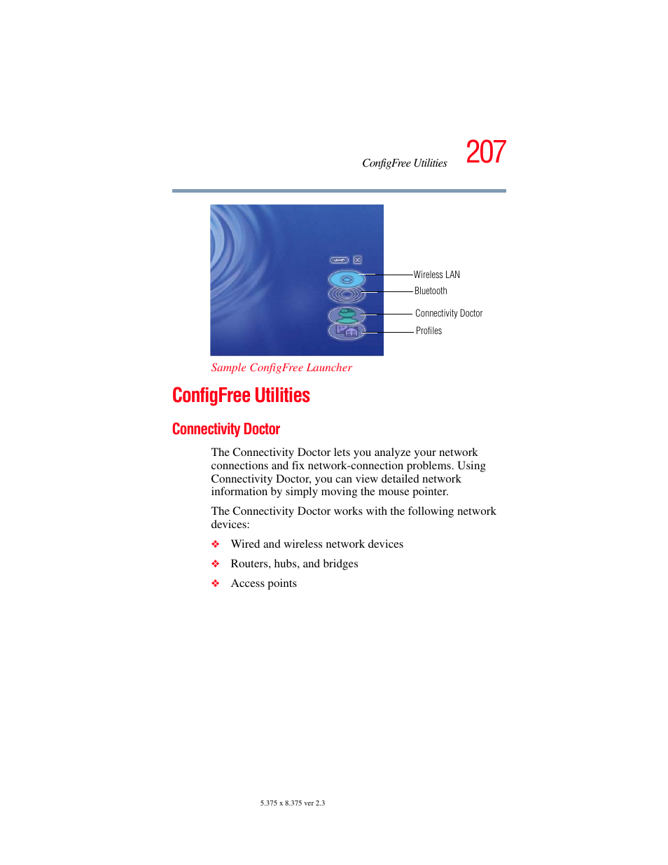 Configfree utilities, Connectivity doctor | Toshiba SATELLITE A60 User Manual | Page 207 / 242