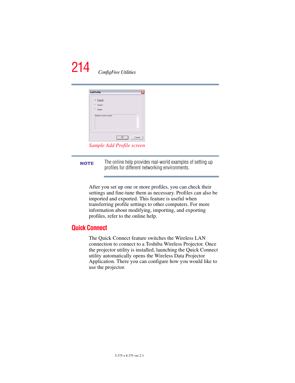 Quick connect | Toshiba SATELLITE A60 User Manual | Page 214 / 242