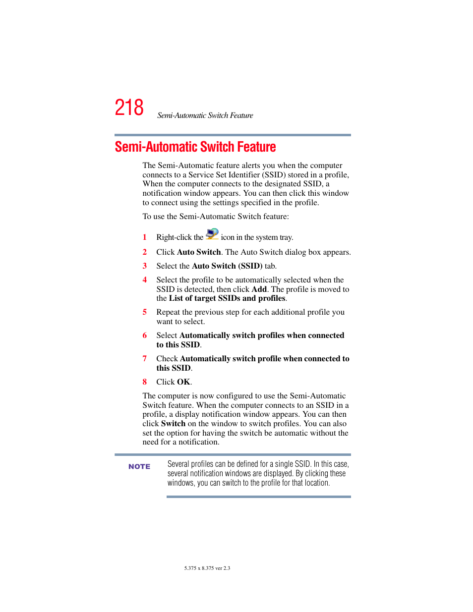 Semi-automatic switch feature | Toshiba SATELLITE A60 User Manual | Page 218 / 242