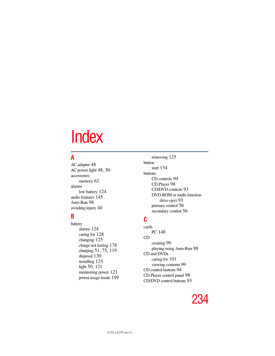 Index | Toshiba SATELLITE A60 User Manual | Page 234 / 242
