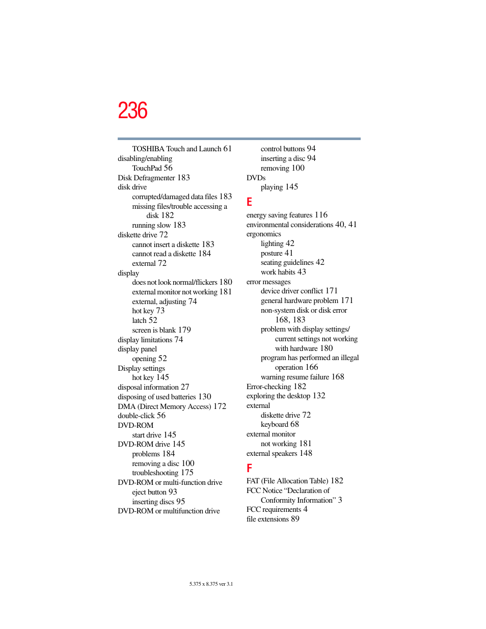 Toshiba SATELLITE A60 User Manual | Page 236 / 242