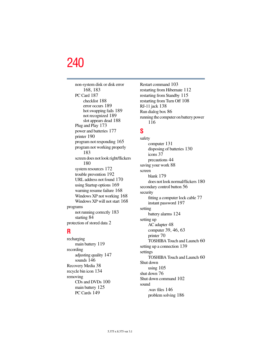 Toshiba SATELLITE A60 User Manual | Page 240 / 242