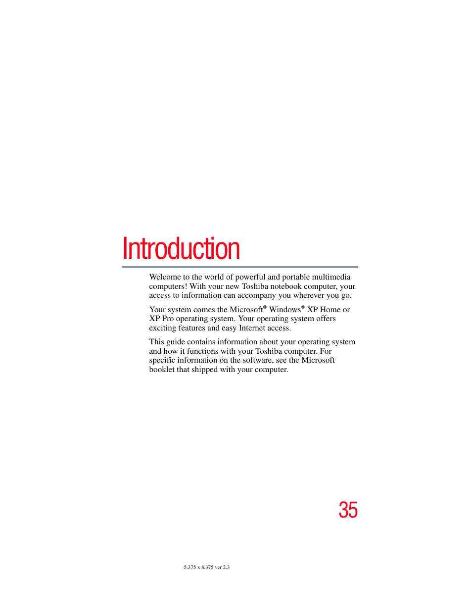 Introduction | Toshiba SATELLITE A60 User Manual | Page 35 / 242