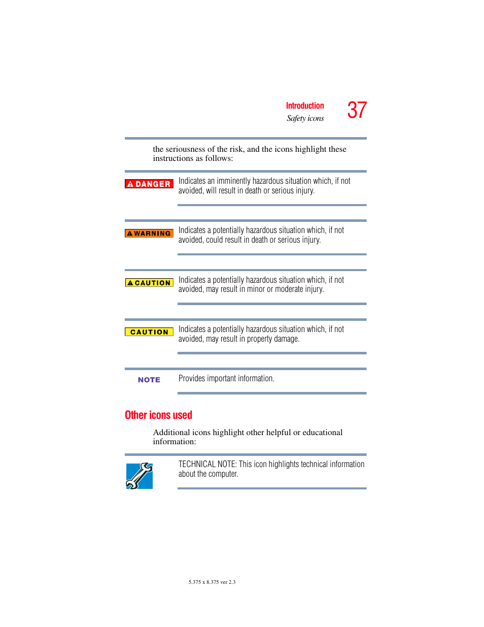 Other icons used | Toshiba SATELLITE A60 User Manual | Page 37 / 242