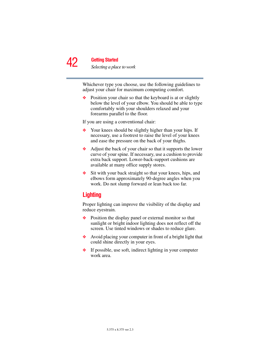 Lighting | Toshiba SATELLITE A60 User Manual | Page 42 / 242