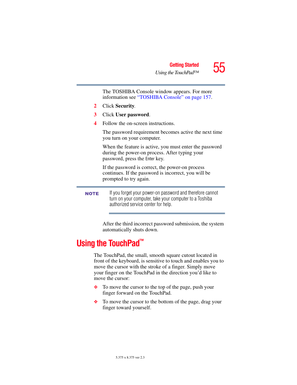 Using the touchpad | Toshiba SATELLITE A60 User Manual | Page 55 / 242