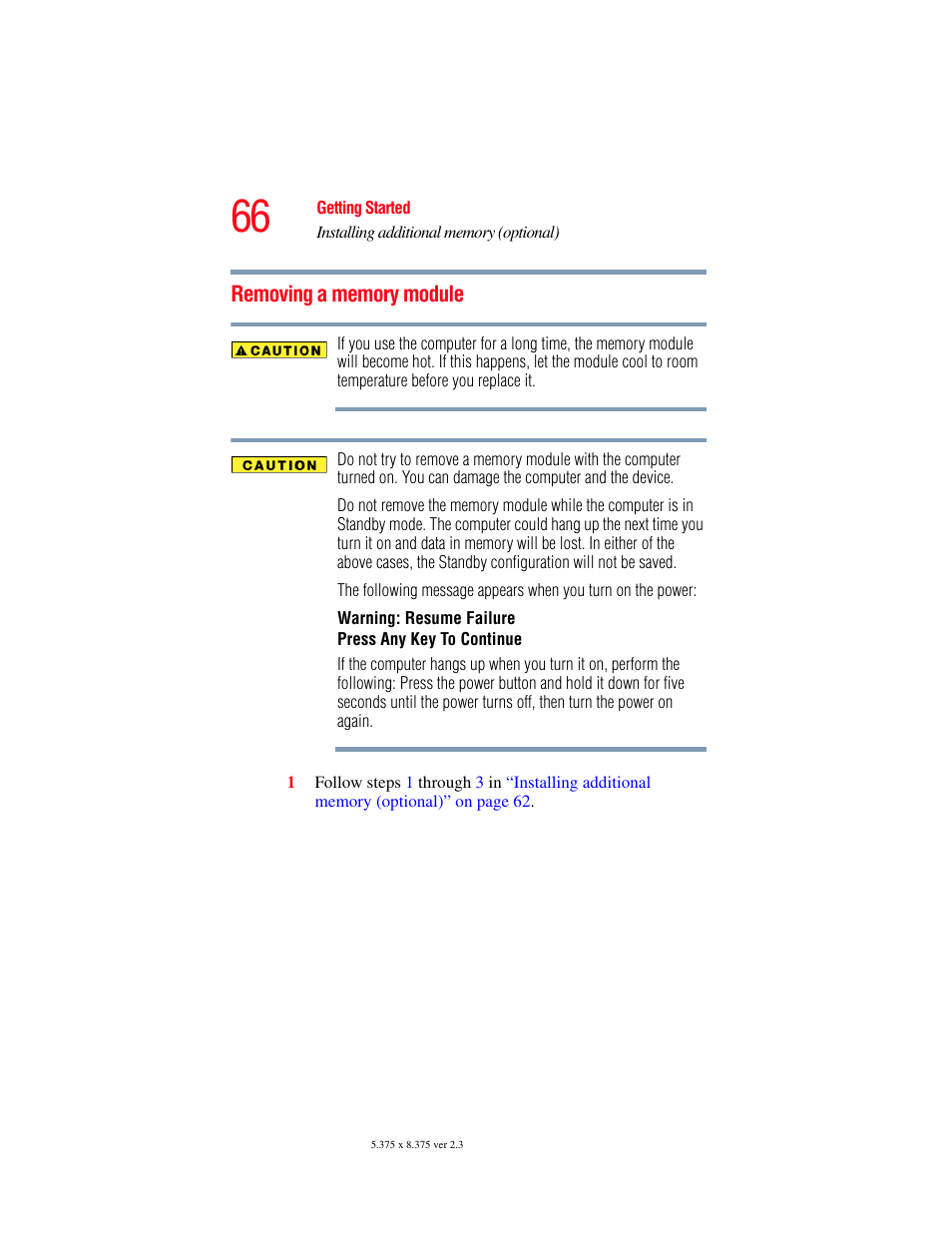 Removing a memory module | Toshiba SATELLITE A60 User Manual | Page 66 / 242