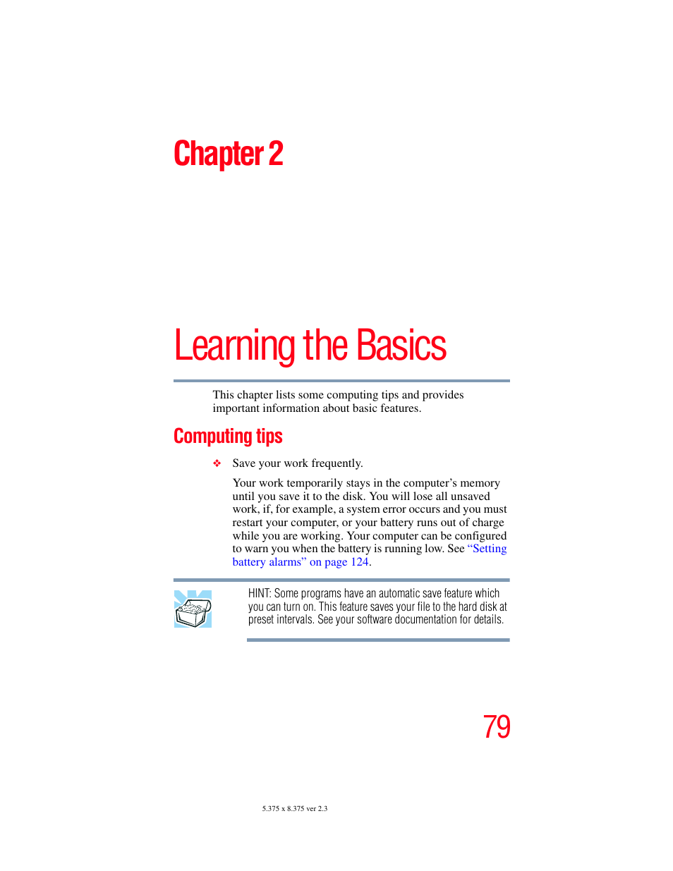 Chapter 2: learning the basics, Computing tips, Learning the basics | Chapter 2 | Toshiba SATELLITE A60 User Manual | Page 79 / 242