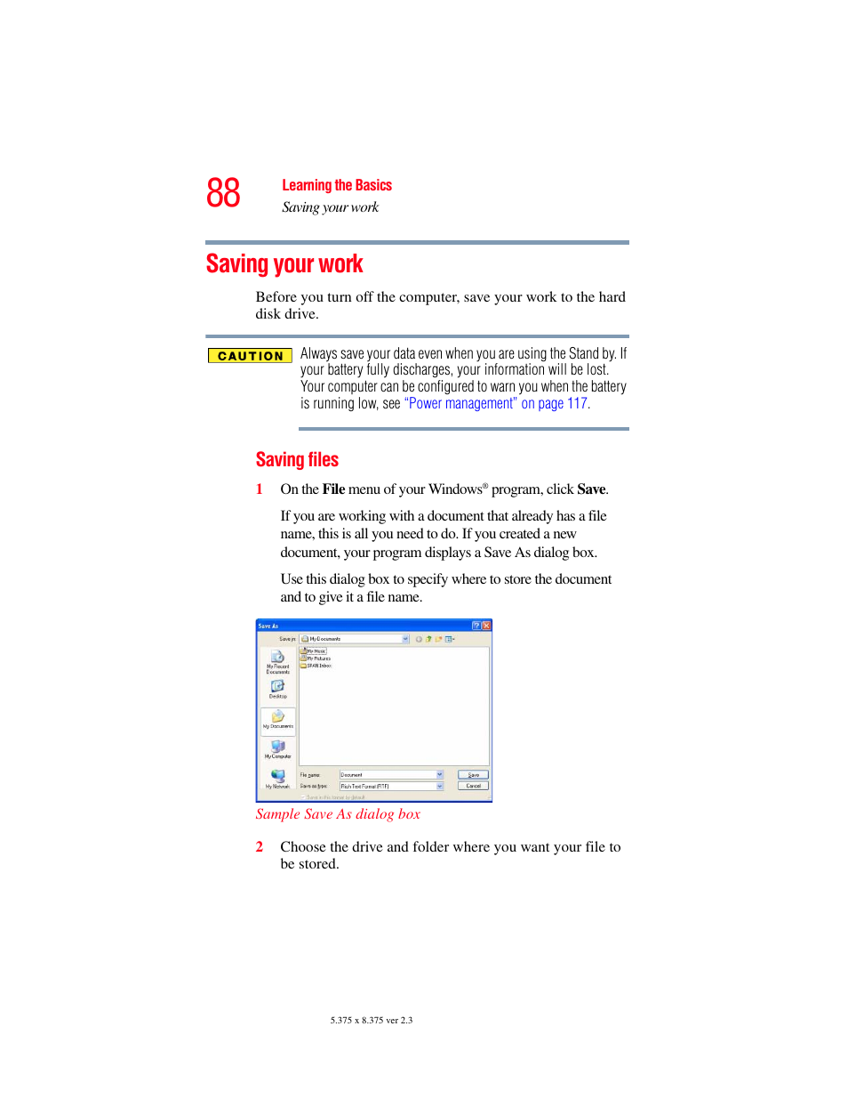 Saving your work | Toshiba SATELLITE A60 User Manual | Page 88 / 242