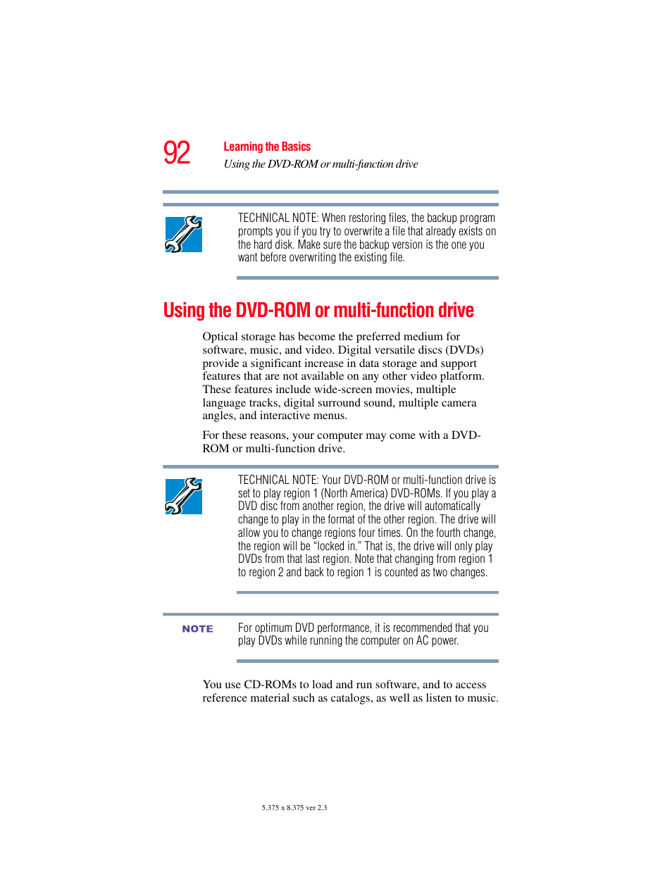 Using the dvd-rom or multi-function drive | Toshiba SATELLITE A60 User Manual | Page 92 / 242
