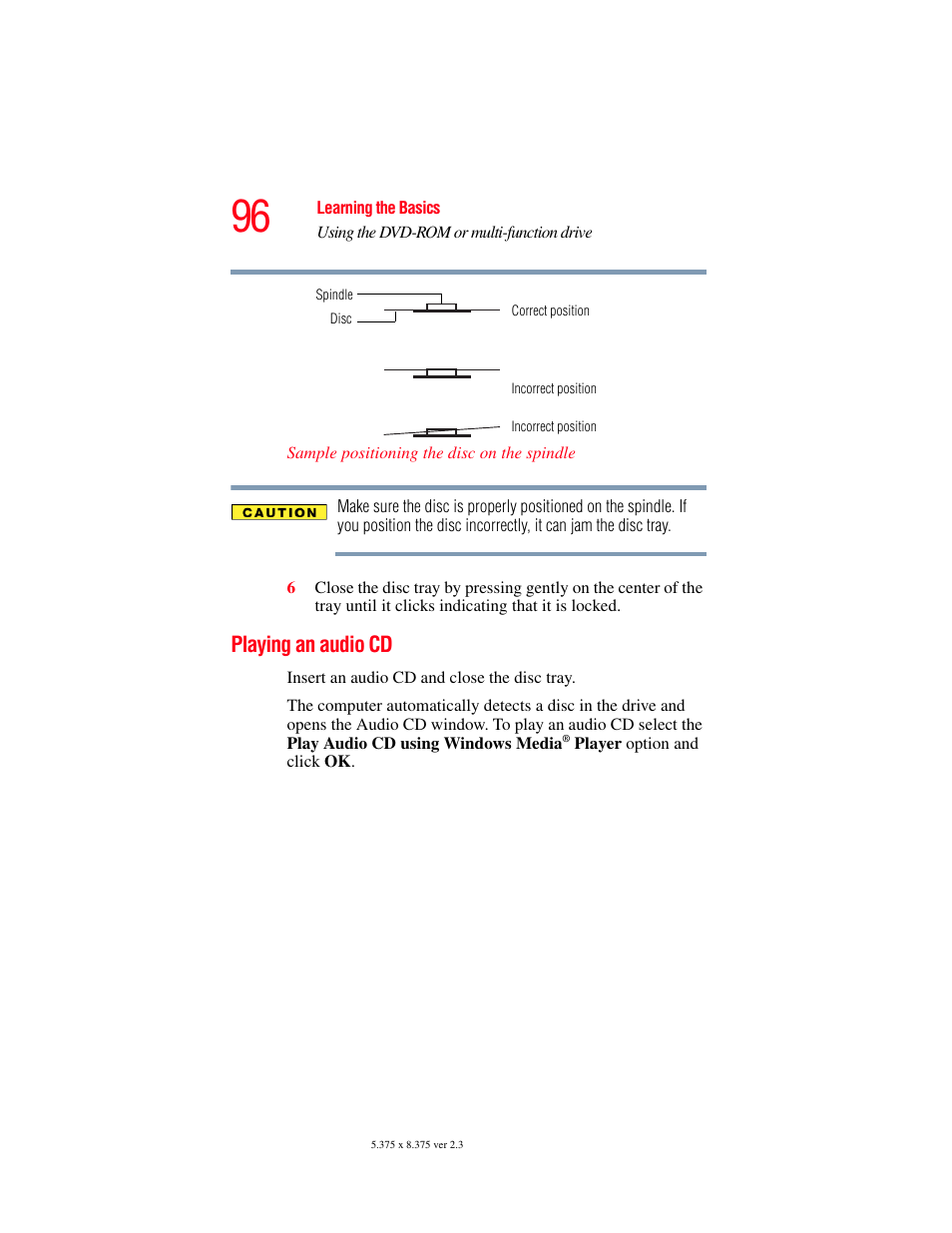 Playing an audio cd | Toshiba SATELLITE A60 User Manual | Page 96 / 242