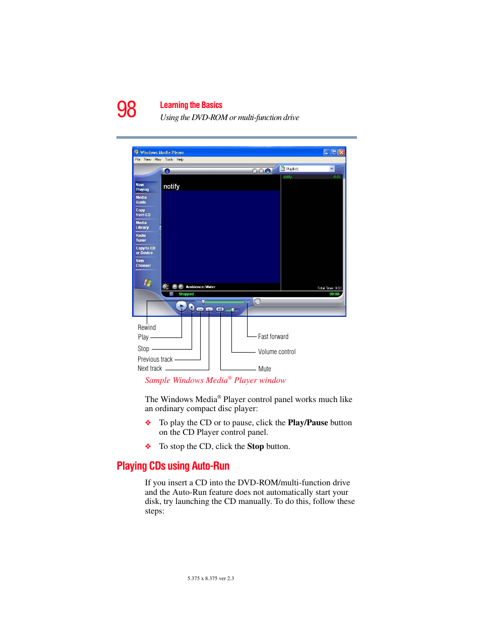 Playing cds using auto-run | Toshiba SATELLITE A60 User Manual | Page 98 / 242