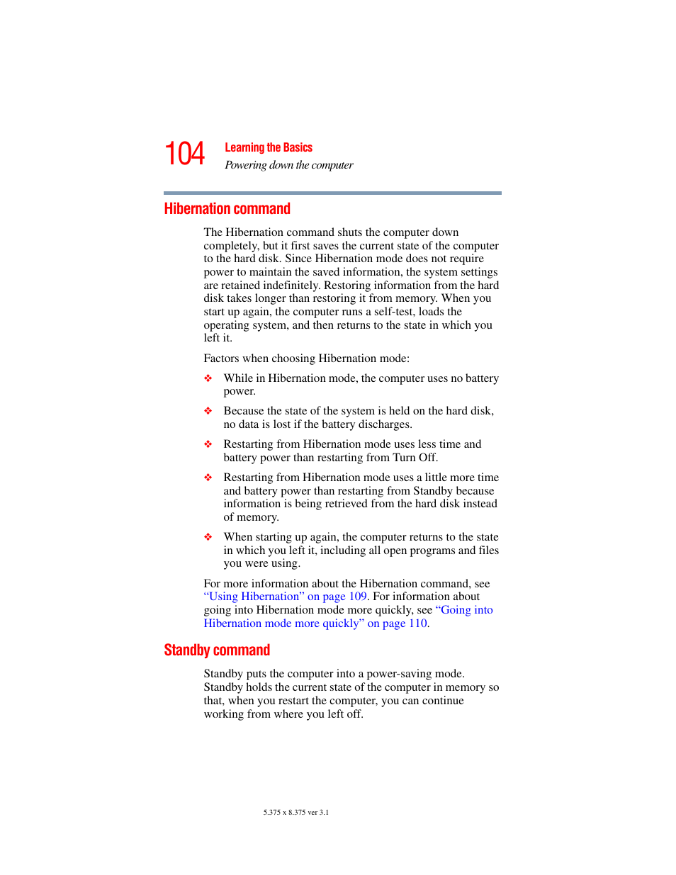 Hibernation command, Standby command, Hibernation command standby command | Toshiba A45 User Manual | Page 104 / 277