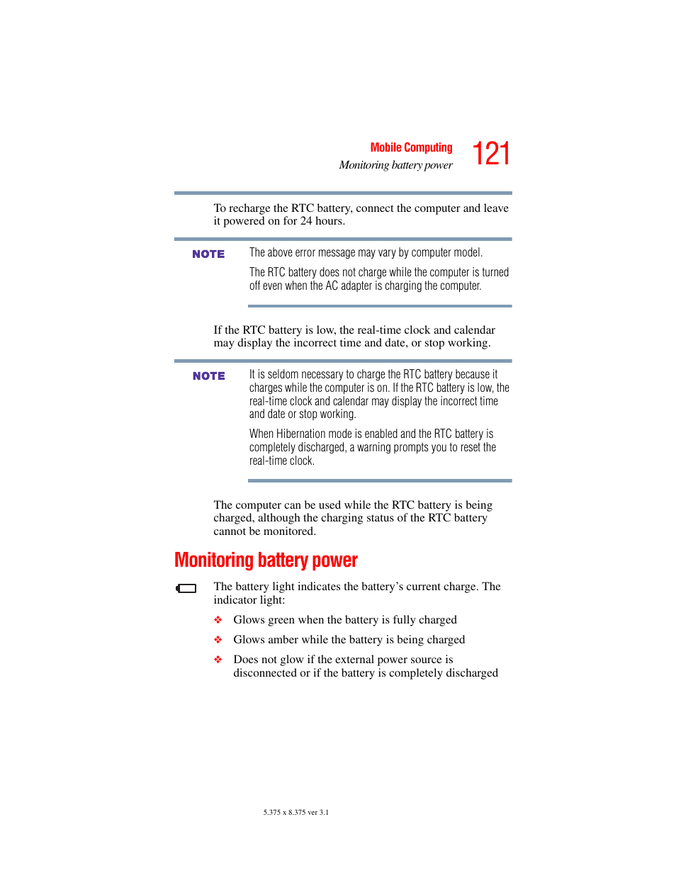 Monitoring battery power | Toshiba A45 User Manual | Page 121 / 277