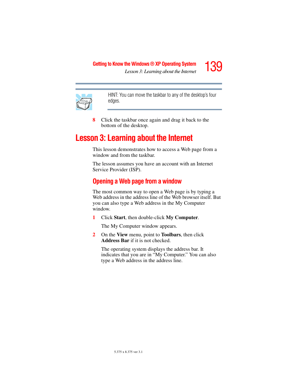 Lesson 3: learning about the internet | Toshiba A45 User Manual | Page 139 / 277