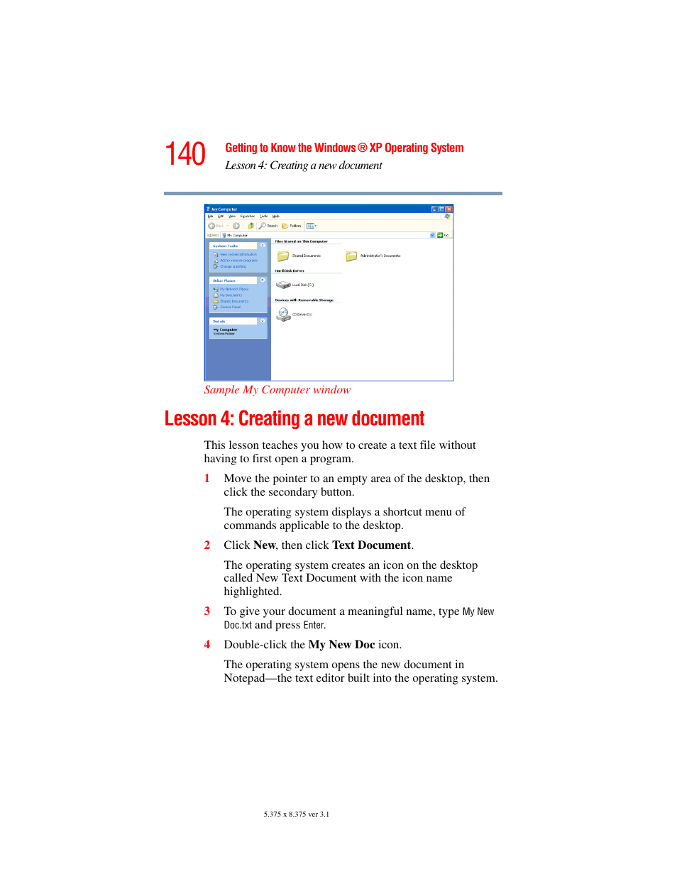 Lesson 4: creating a new document | Toshiba A45 User Manual | Page 140 / 277