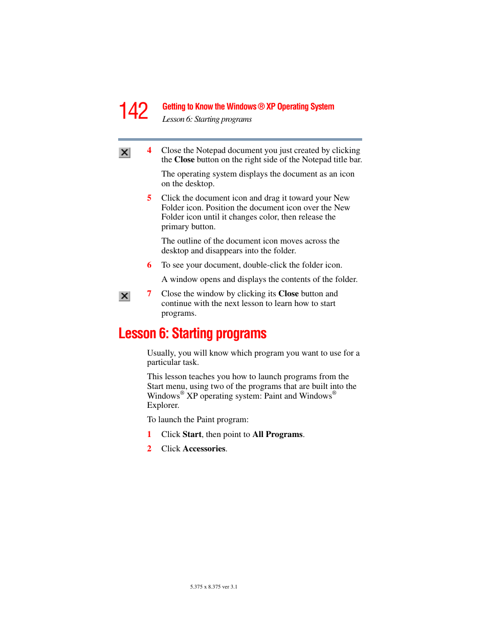 Lesson 6: starting programs | Toshiba A45 User Manual | Page 142 / 277