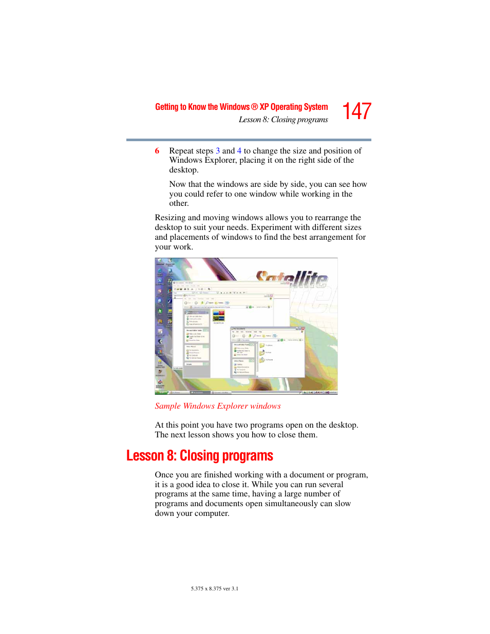 Lesson 8: closing programs | Toshiba A45 User Manual | Page 147 / 277