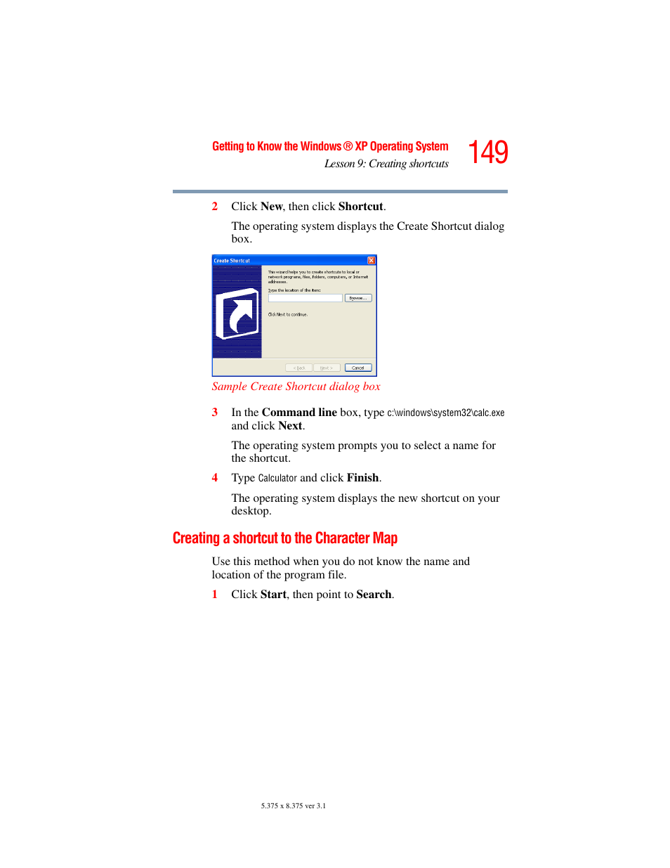 Creating a shortcut to the character map | Toshiba A45 User Manual | Page 149 / 277