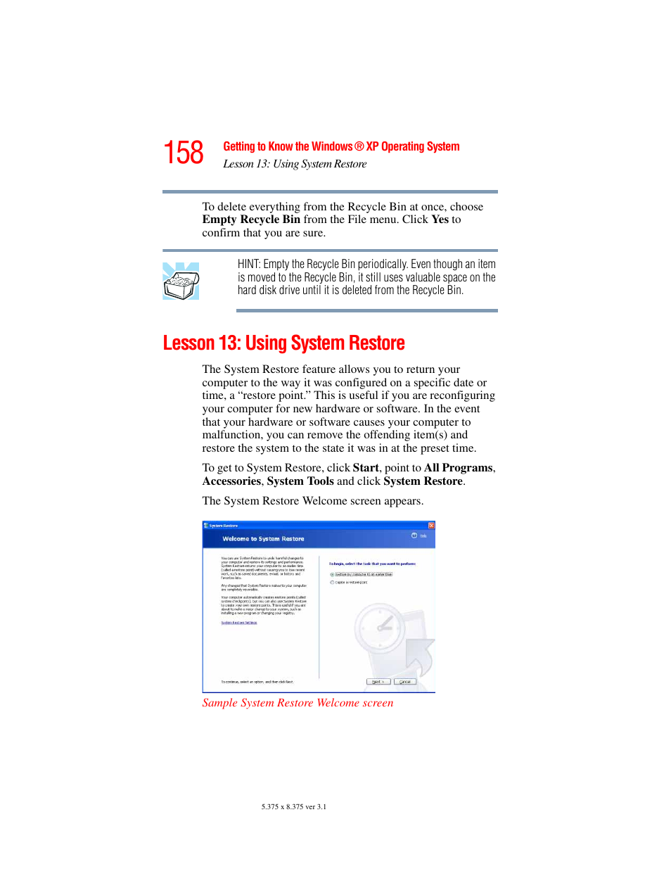 Lesson 13: using system restore | Toshiba A45 User Manual | Page 158 / 277