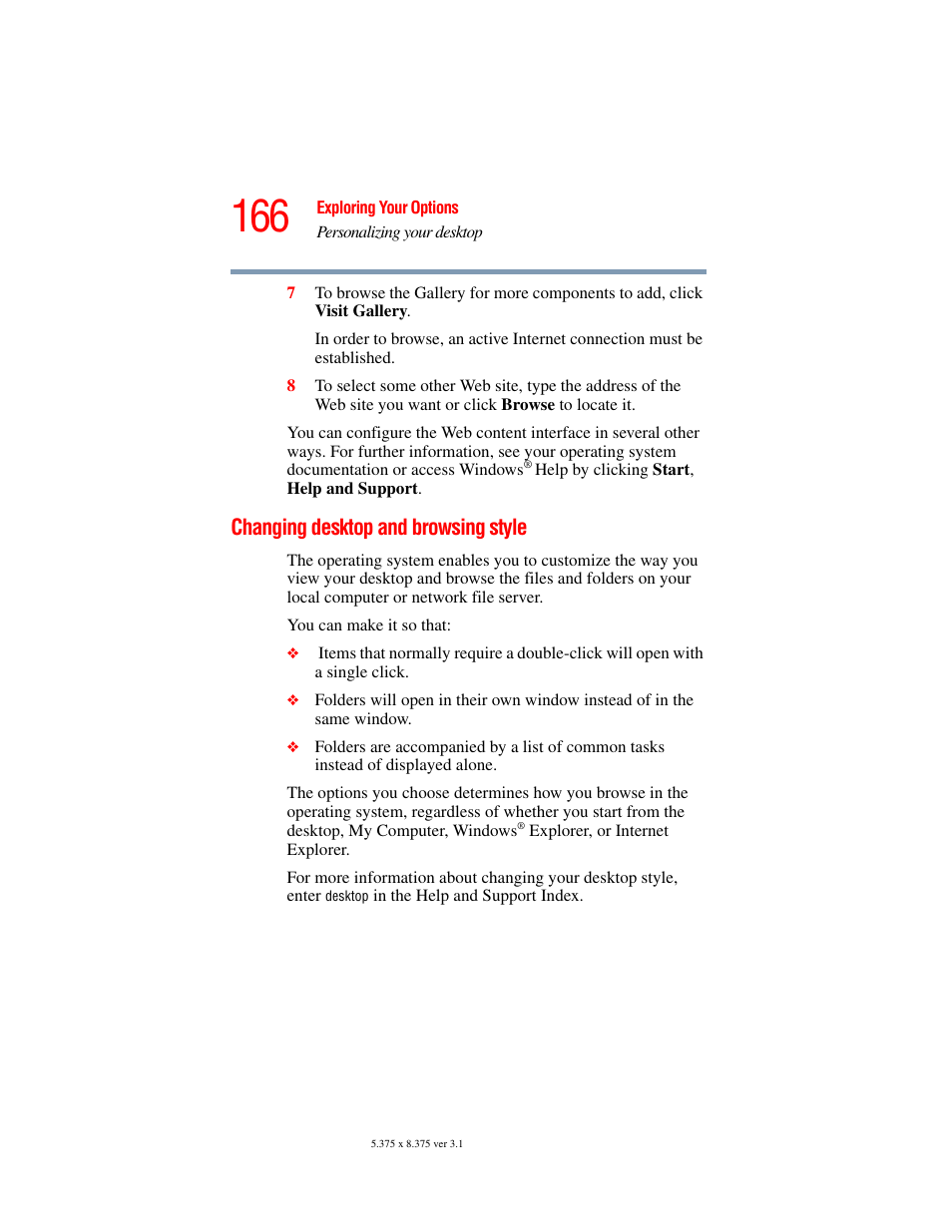 Changing desktop and browsing style | Toshiba A45 User Manual | Page 166 / 277