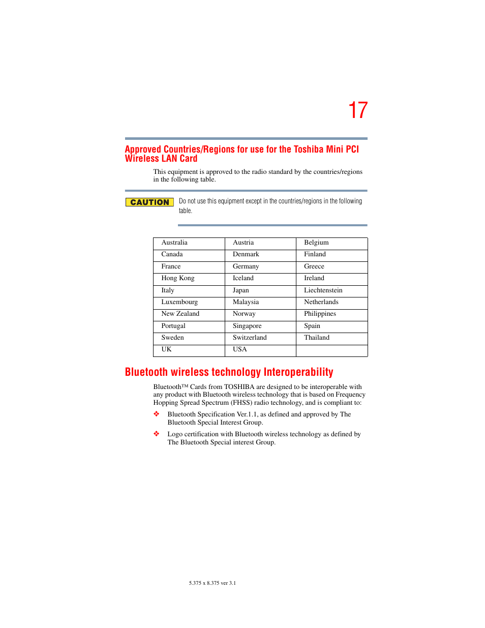 Bluetooth wireless technology interoperability | Toshiba A45 User Manual | Page 17 / 277
