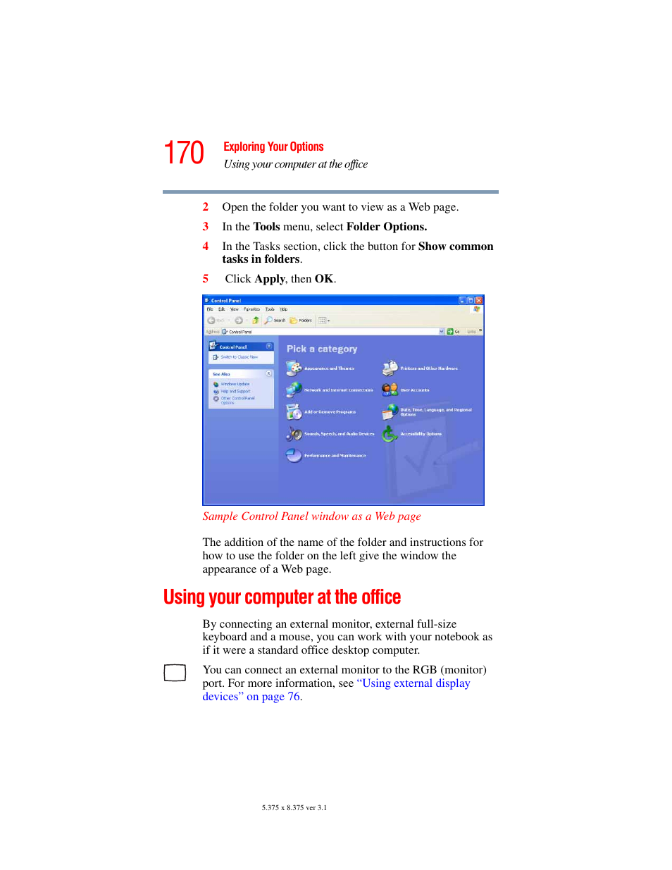 Using your computer at the office | Toshiba A45 User Manual | Page 170 / 277