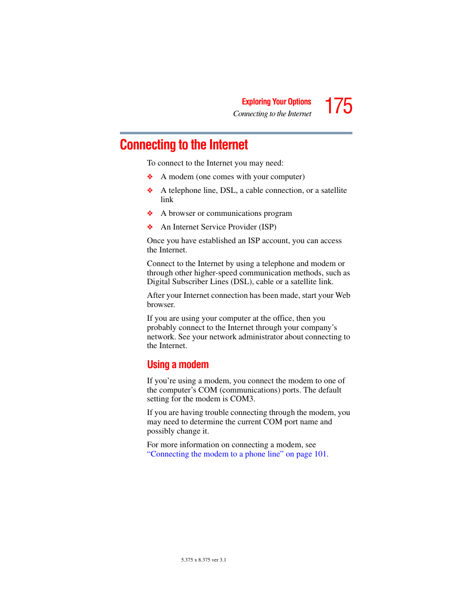 Connecting to the internet | Toshiba A45 User Manual | Page 175 / 277